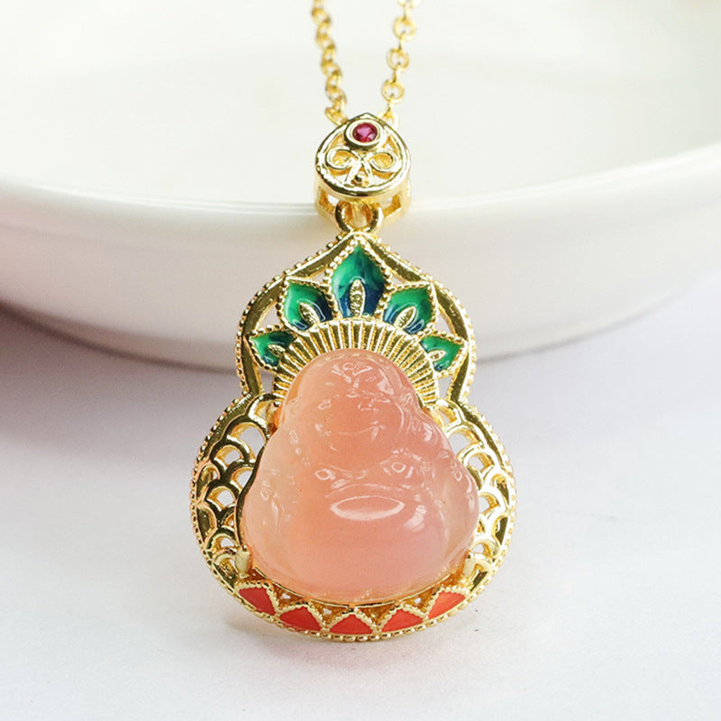 Buddha Necklace with Agate Gourd Pendant