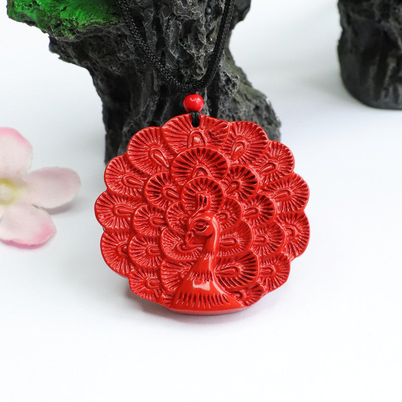 Cinnabar Pendant Proud As A Peacock Red Sand Pendant Jewelry