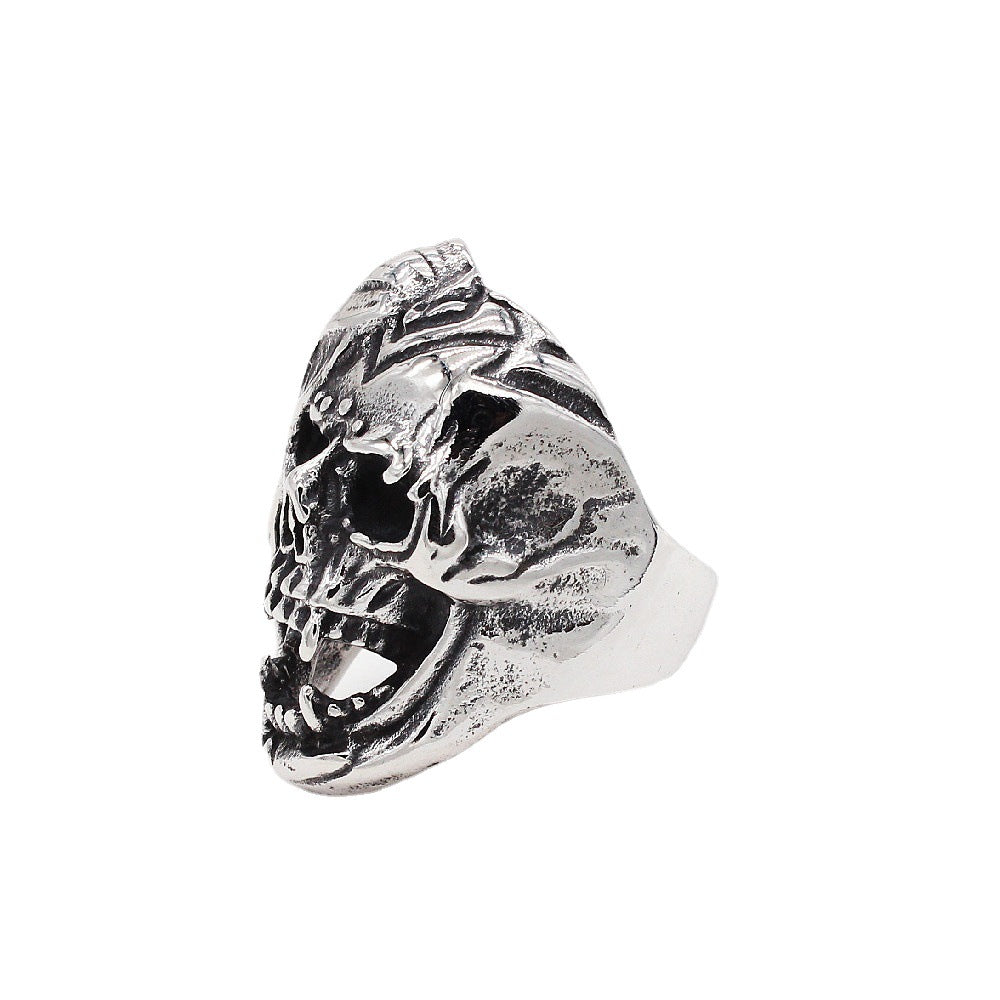 Halloween Long Hair Skull Titanium Steel Ring for Men