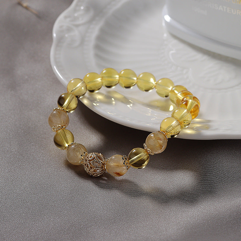 Citrine Crystal Sterling Silver Hollow Ball Bracelet - Fortune's Favor by Planderful Collection