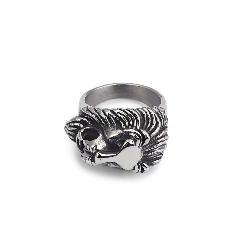 Vintage European and American Style Stainless Steel Lion Head Men's Ring in Titanium for Wholesale