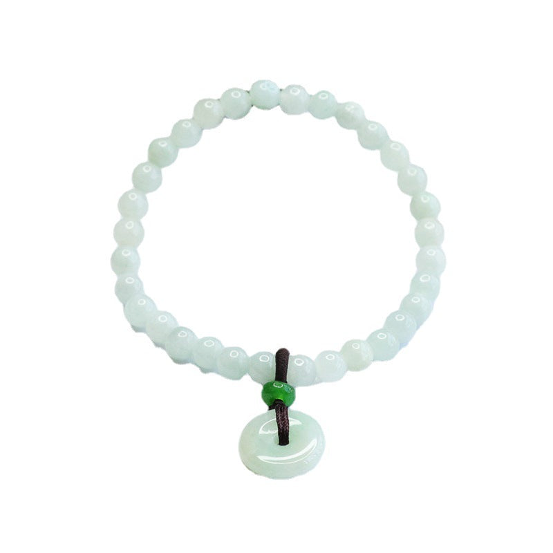 Light Green Jade Bracelet with Sterling Silver Safety Buckle and Tassel Detail