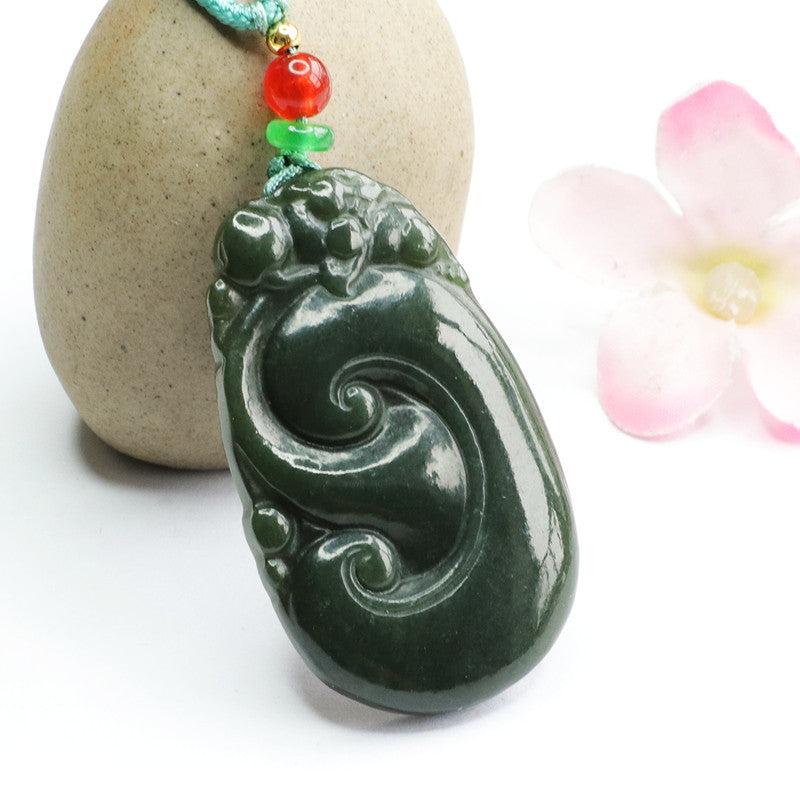 Elegant Hotan Blackish Green Ruyi Necklace Jewelry