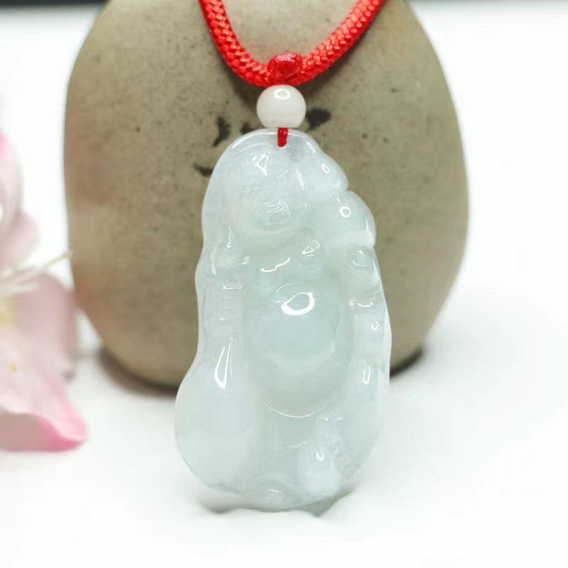 Buddha Statue Jade Pendant with Sterling Silver Chain