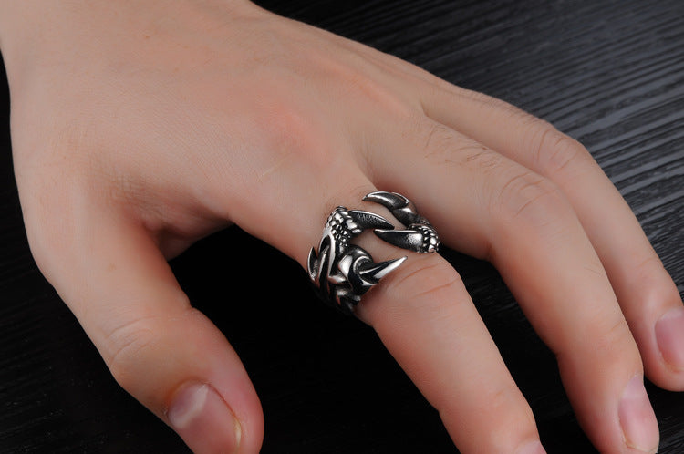 Men's Titanium Steel Punk Dragon Claw Ghost Ring