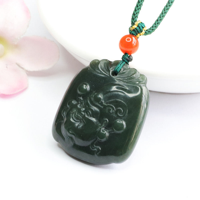 Jewelry Necklace with Hetian Jade God of Wealth Pendant