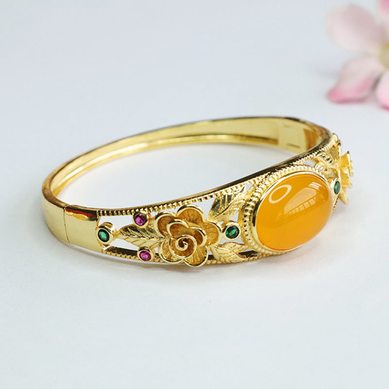 Golden Flower Chalcedony Bracelet in Ethnic Style