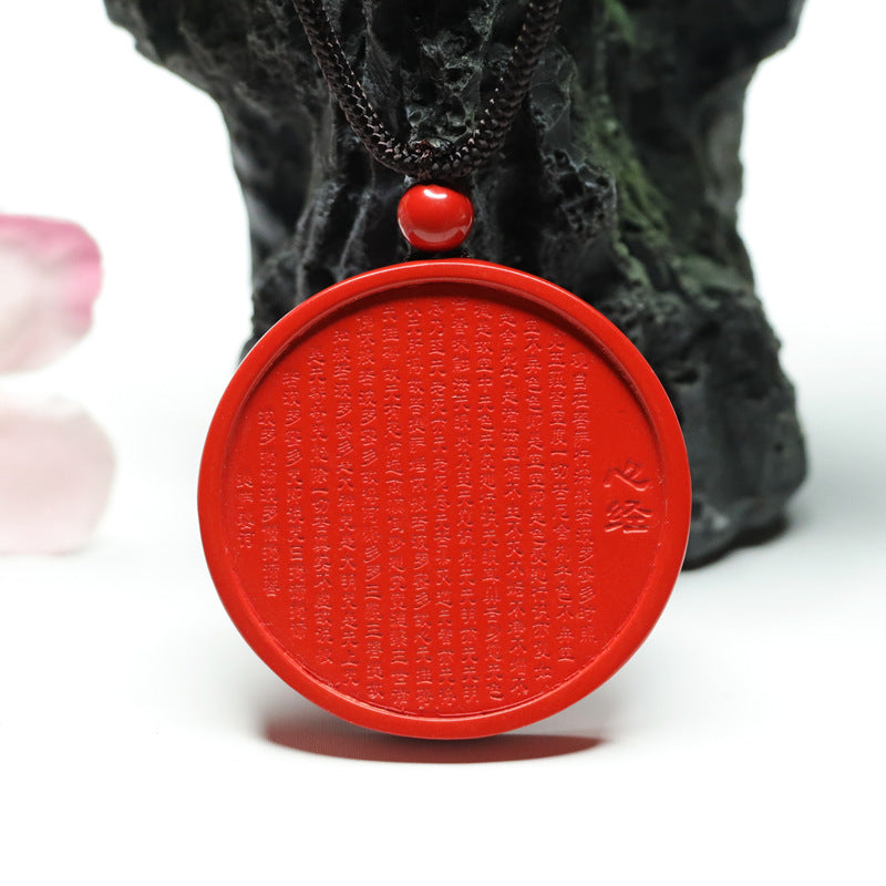 Cinnabar Heart Sutra Pendant Red Sand Round Pendant Jewelry