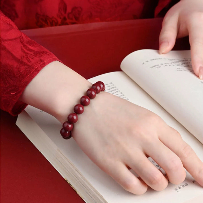 Purple Gold Sand Round Bead Bracelet with Cinnabar Stone