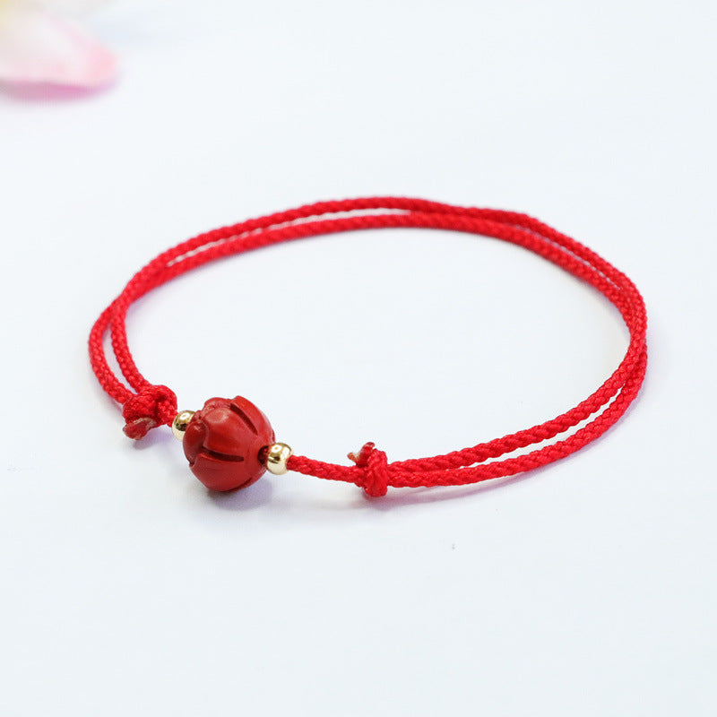 Red Lotus Bead Sterling Silver Bracelet with Cinnabar Stone