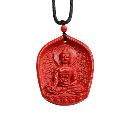 Red Sand Buddha Pendant with Cinnabar Stone Blessings