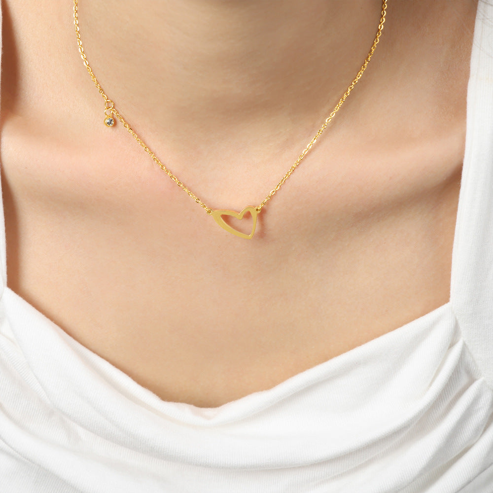 Golden Love Zircon Pendant Necklace - Stylish Japanese and Korean Design