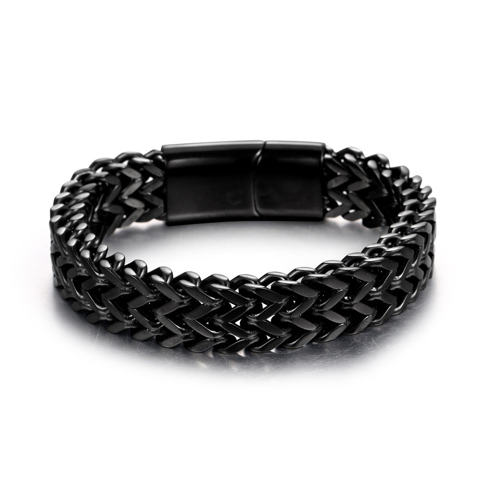 Trendy Titanium Steel Double-Row Square Chain Bracelet for Men in Silver and Black