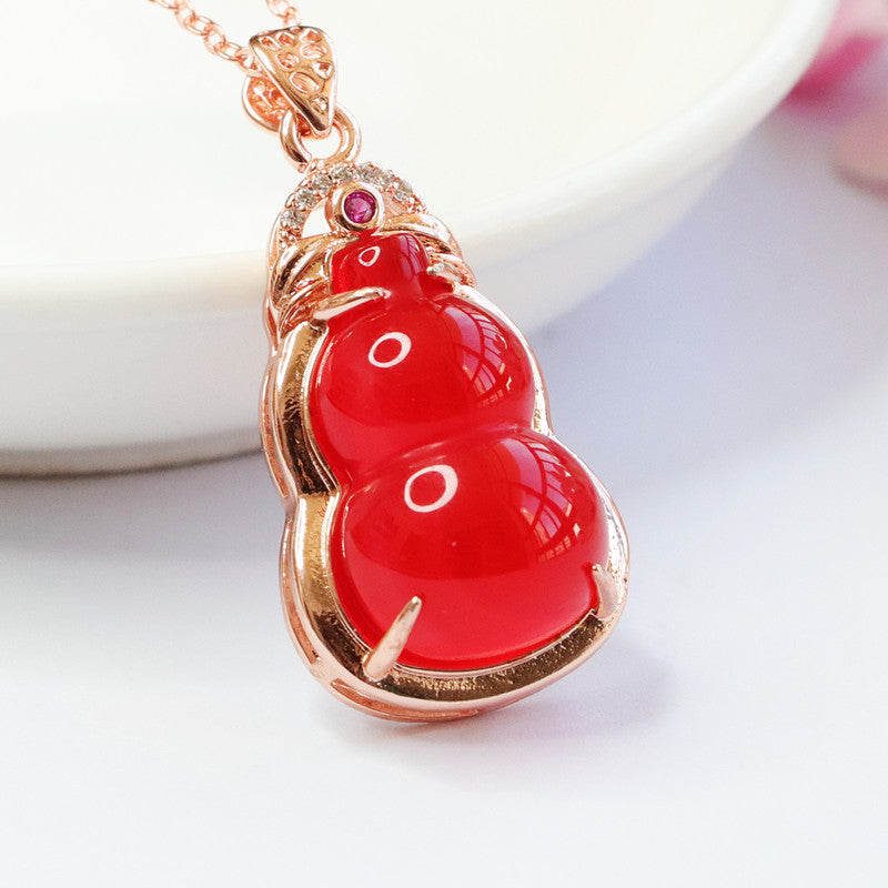 Natural Red Agate Gourd Rose Gold Pendant Jewelry