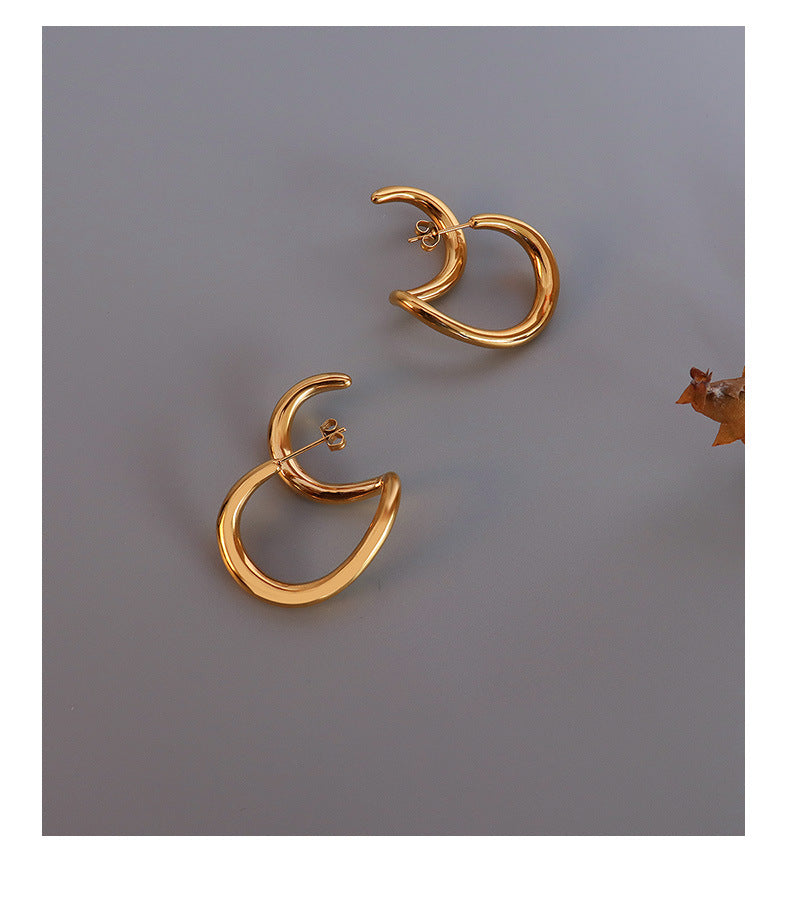 French Retro Twisted Line Earrings - Titanium Steel & 18k Gold