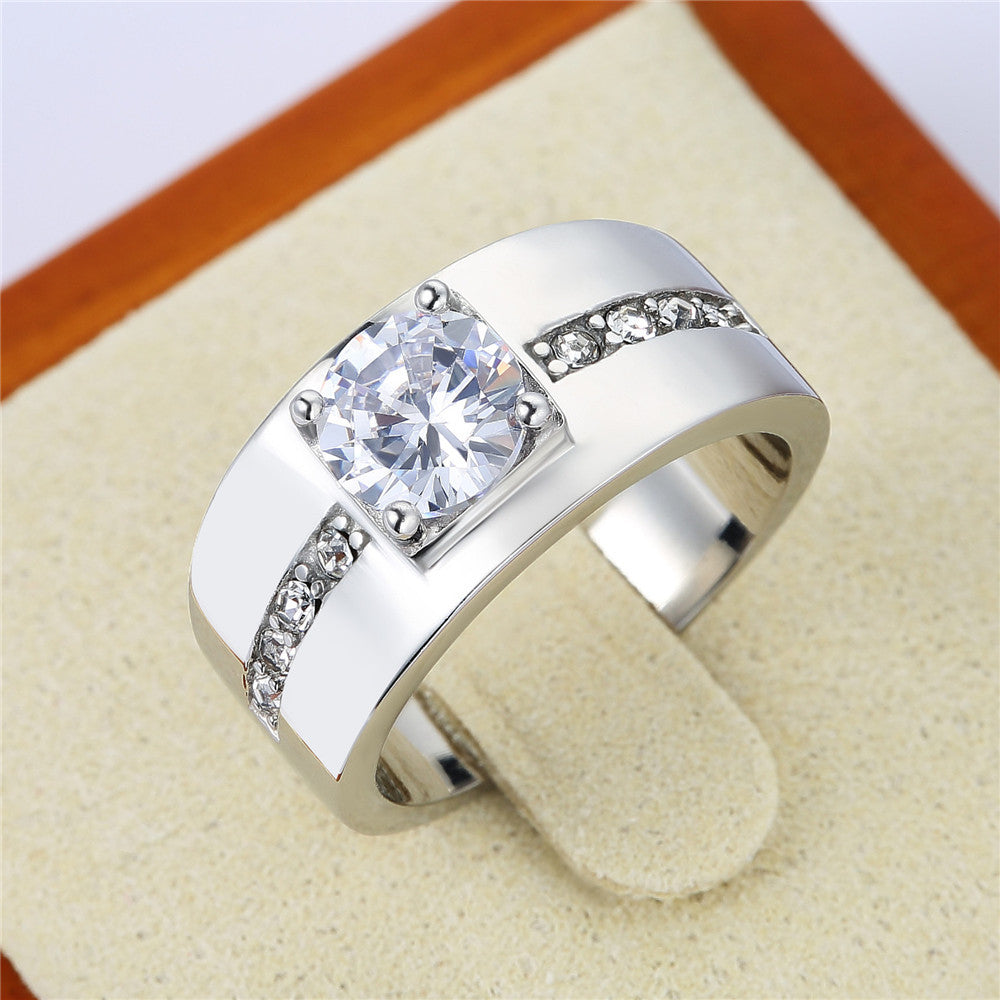 Simple Men's Titanium Zircon Wedding Ring