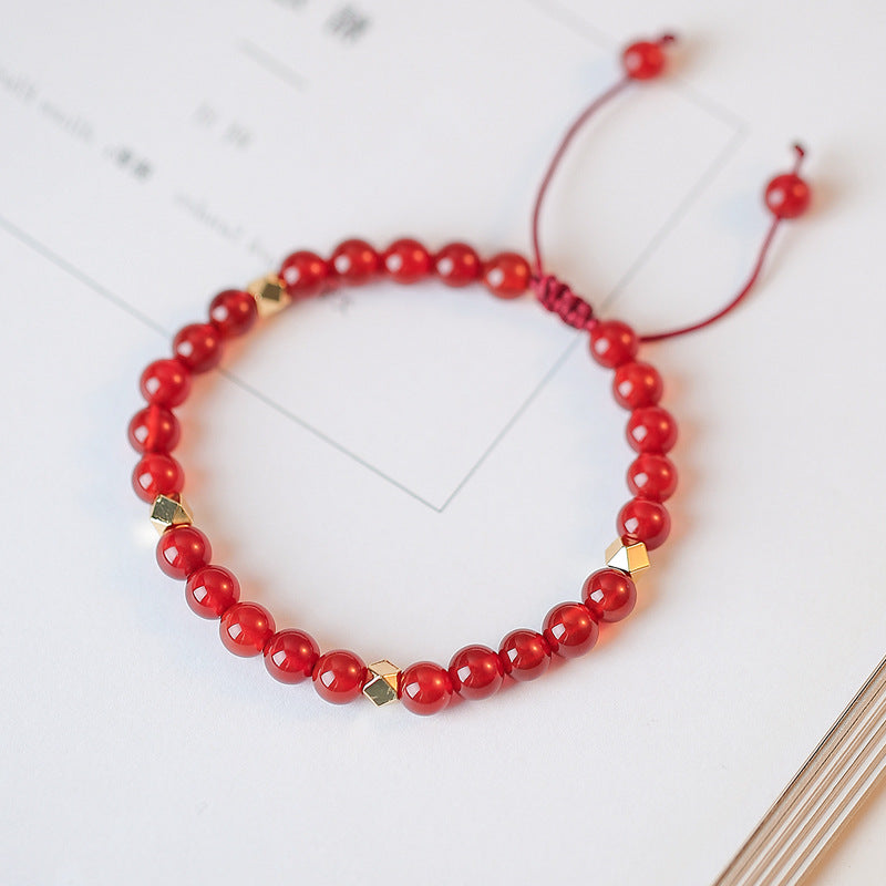 Elegant Handcrafted Natural Red Agate Bead Bracelet with Sterling Silver Accents