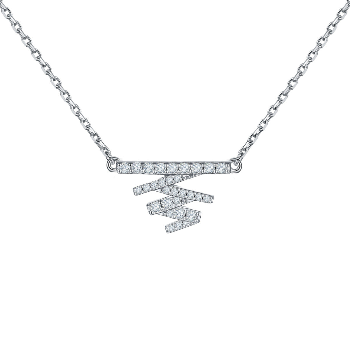 Zircon Geometrically Irregular Waves Pendant Sterling Silver Necklace