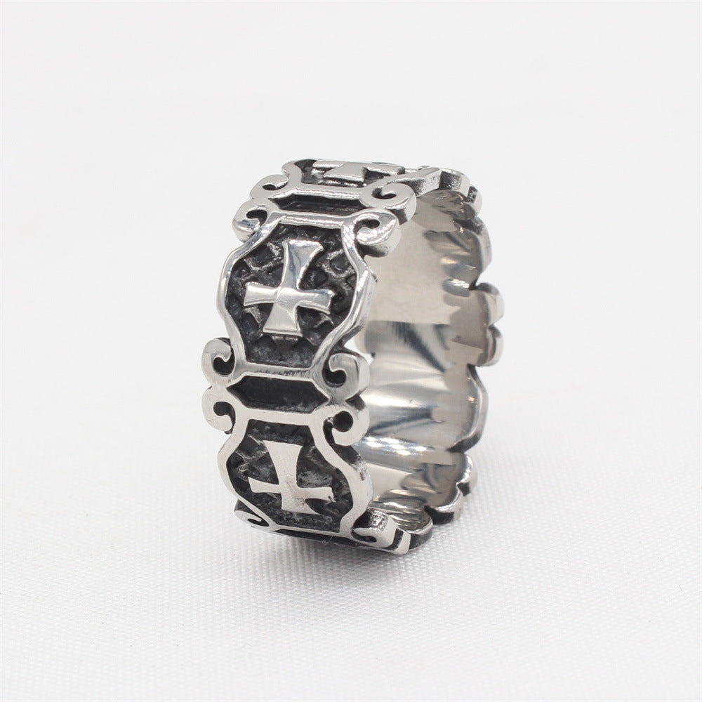 Personalized Retro Titanium Steel Cross Ring for Men - European and American Style, Wholesale Jewelry