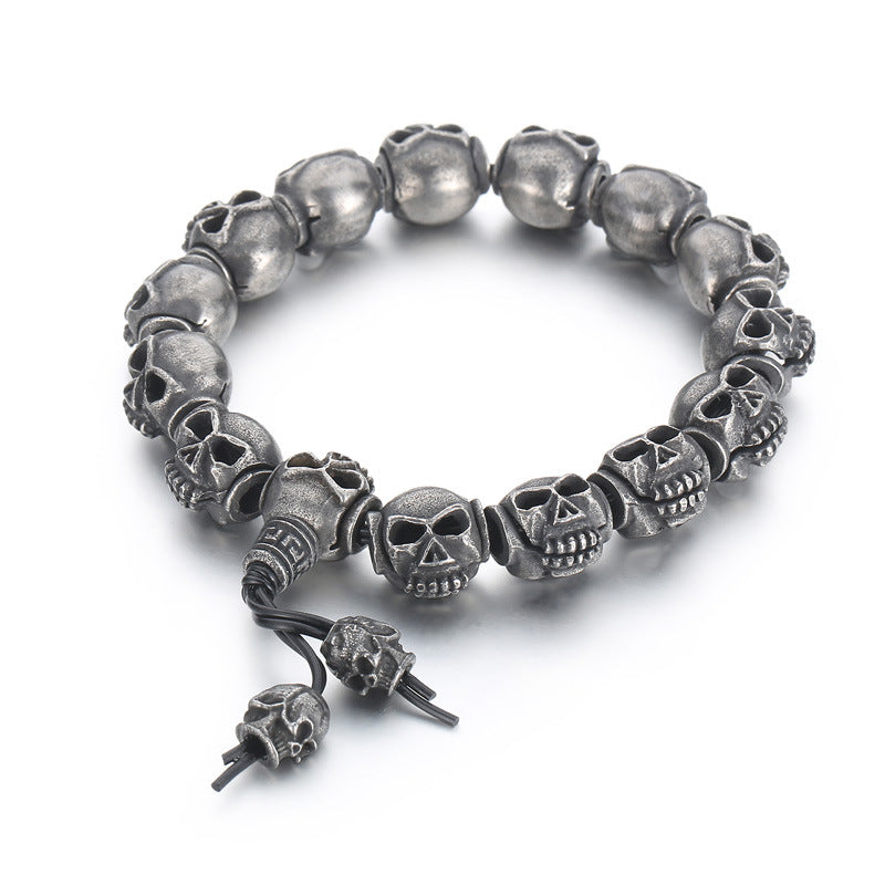 Gothic Skull Titanium Steel Bracelet for Men - Exaggerated Elastic Rope Design