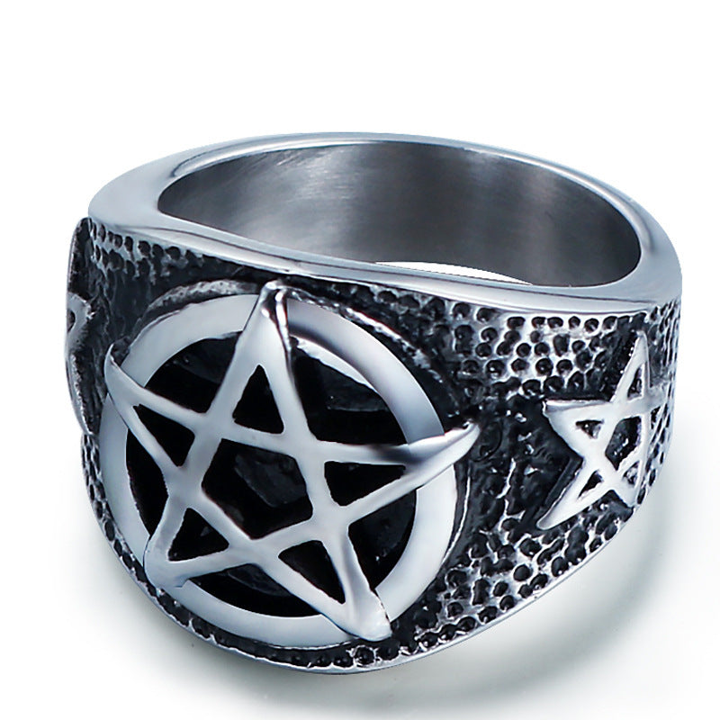 Trendy Retro Five-Pointed Star Titanium Steel Ring for Men - Europe and US Fashion Jewelry