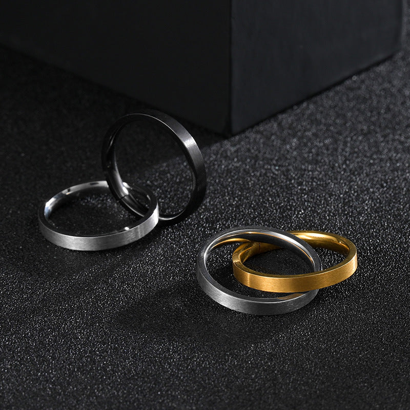 Two-Tone Double-Engraved Titanium Steel Men's Ring with Long-Lasting Vacuum Plating