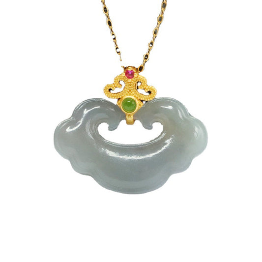 Opulent Silver Pendant with Smoke Purple Ruyi Hetian Jade Necklace