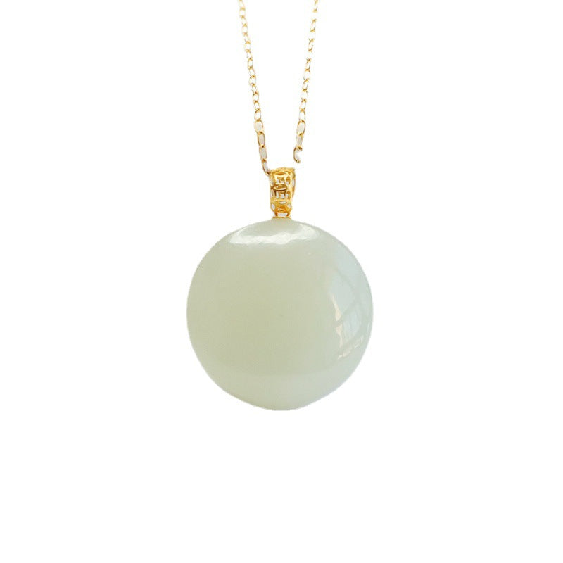 Natural Hotan Jade Pendant Round Jade Necklace Jewelry