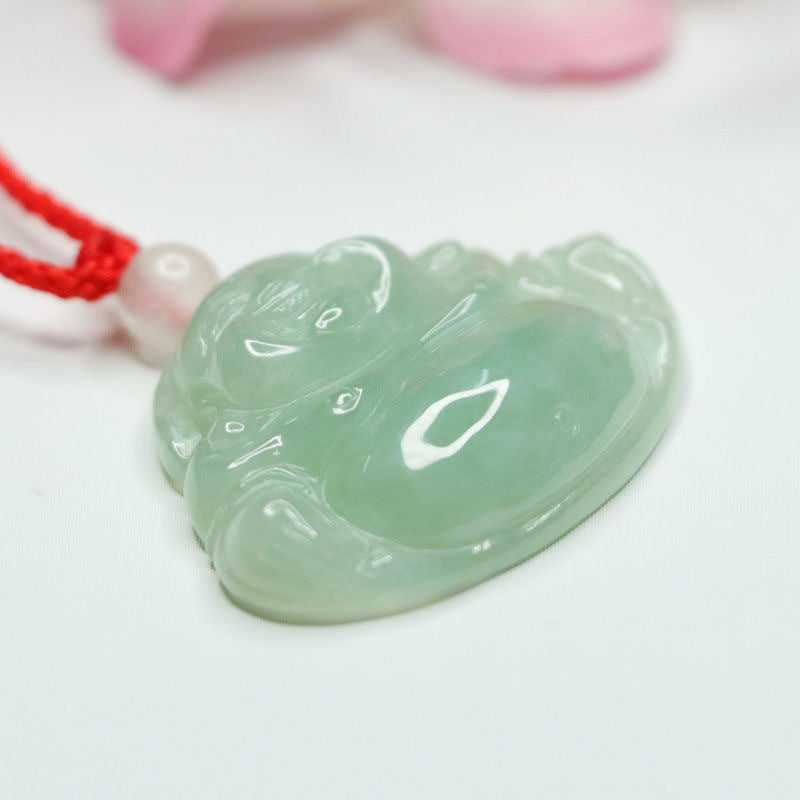 Buddha Jade Pendant in Sterling Silver with Natural Burmese A Jade