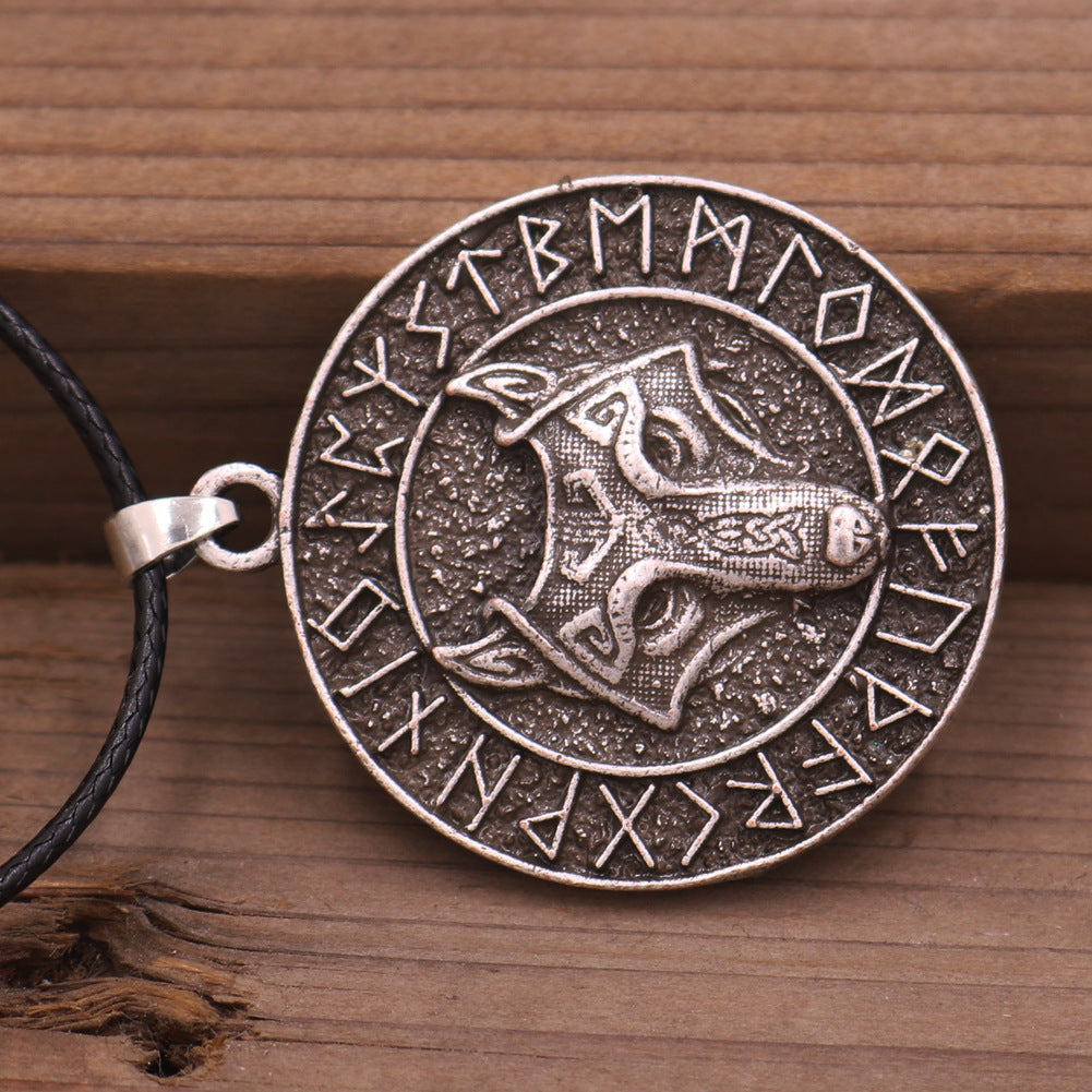 Viking Odin Wolf Head Necklace with Runaven Talisman - Men's Alloy Jewelry