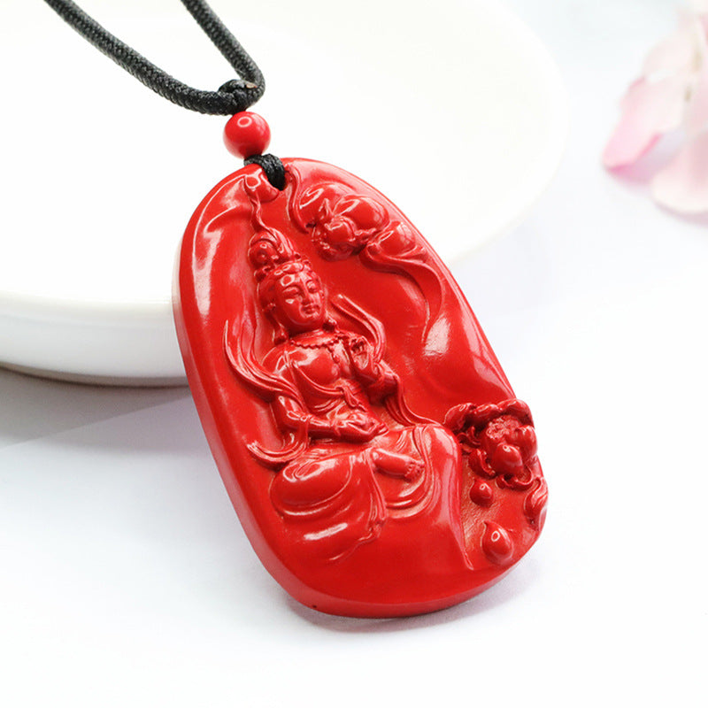 Red Sand Guanyin Cinnabar Pendant crafted in Sterling Silver