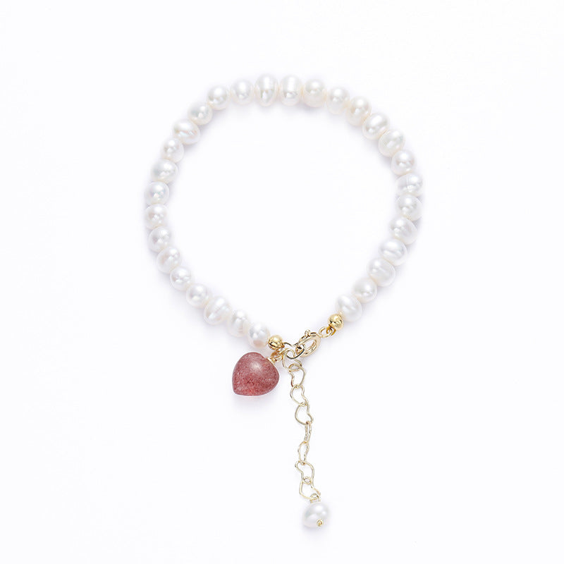 Strawberry Crystal Love Bracelet with Freshwater Pearl