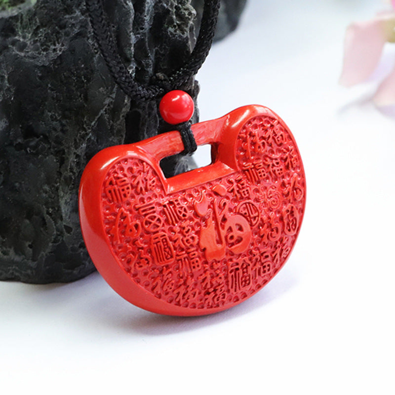 Red Sand Cinnabar Pendant Necklace Ruyi Blessing Lock Pendant