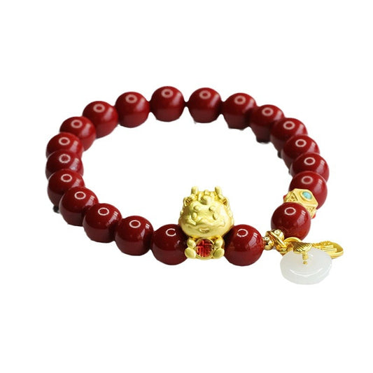 Cinnabar and Jade Dragon Bracelet - Fortune's Favor Collection