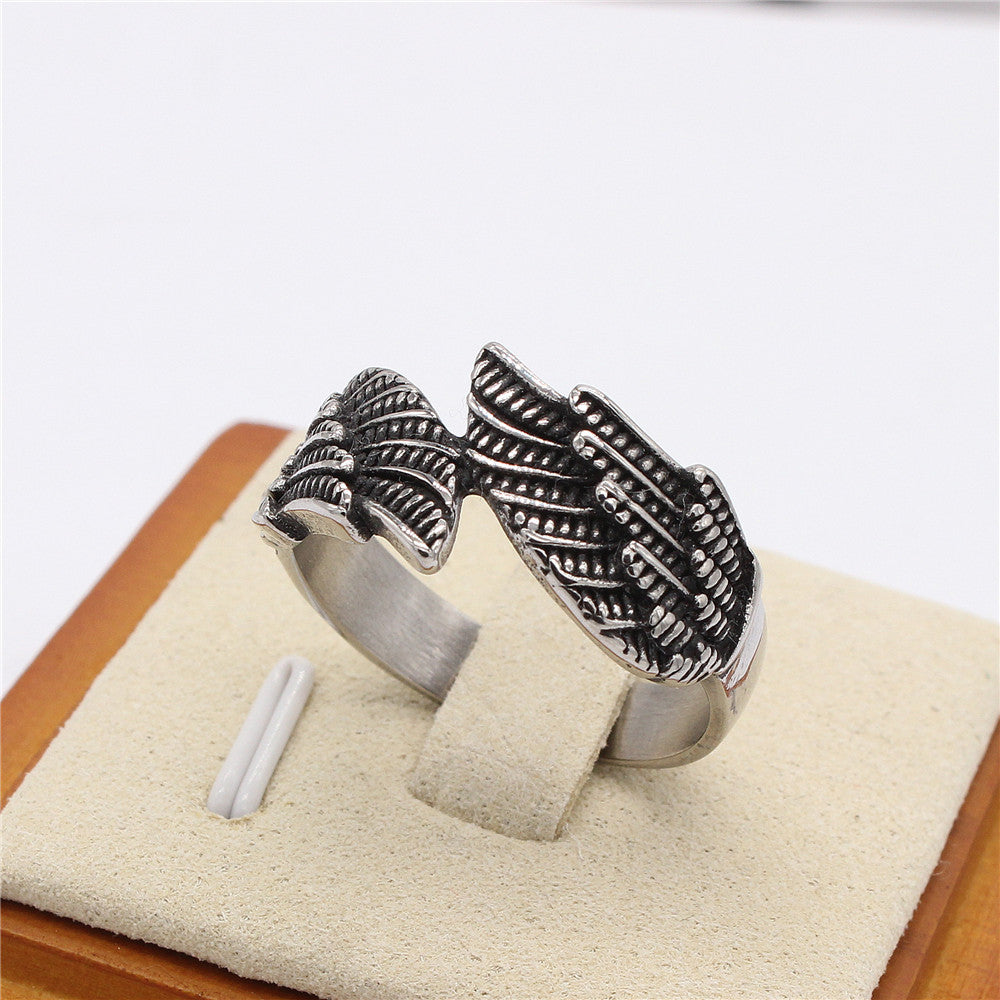 Everyday Genie Titanium Steel Angel Wings Feather Rings for Men and Women