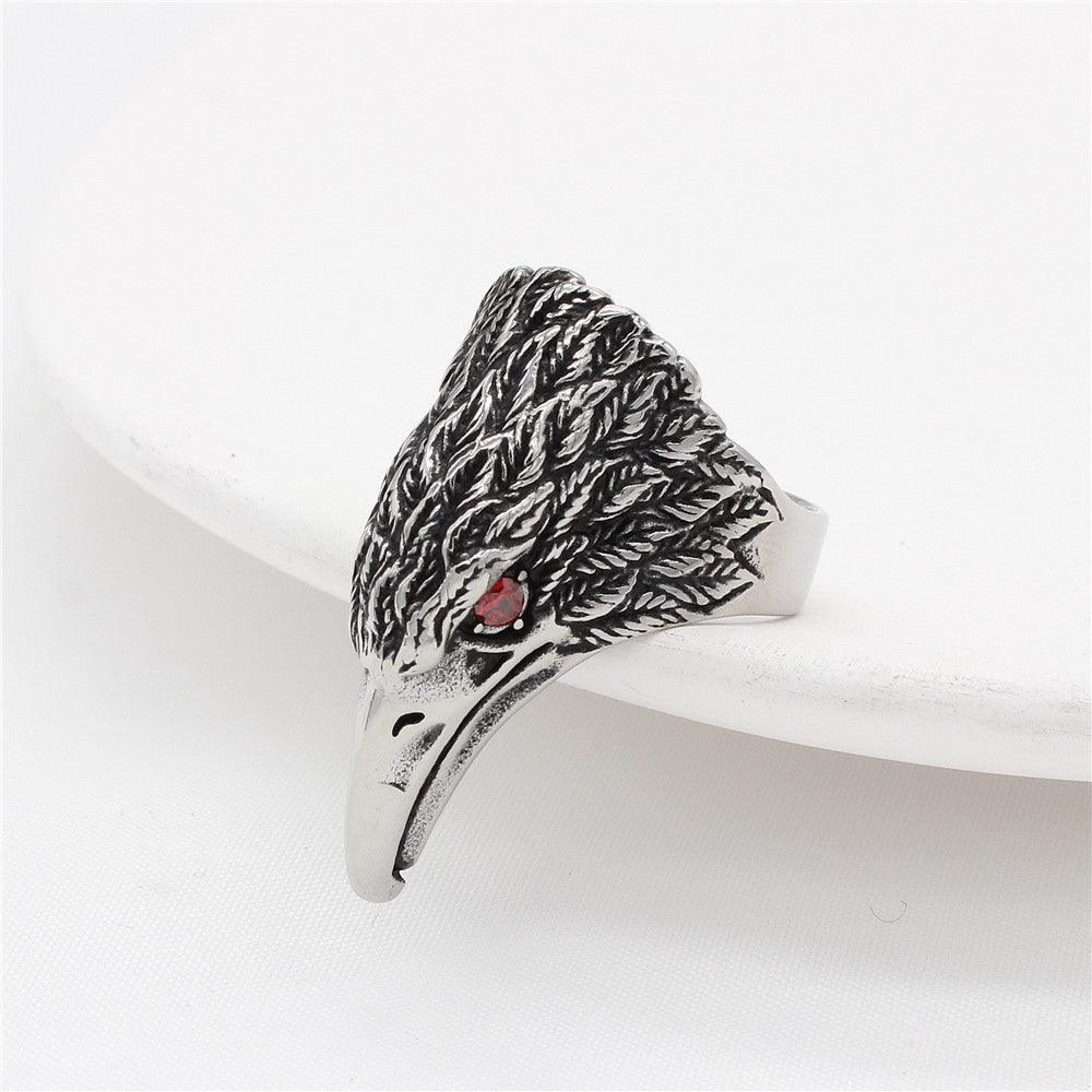 Red Eye Zircon Eagle Titanium Steel Ring for Men