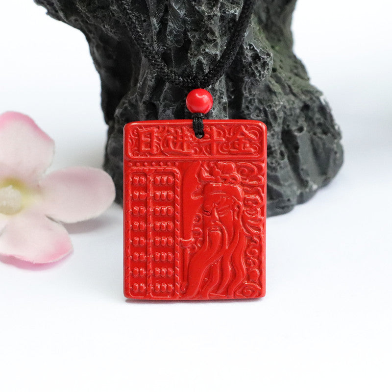 Red Sand Abacus & Cinnabar Guanyu Pendant - Sterling Silver Jewelry