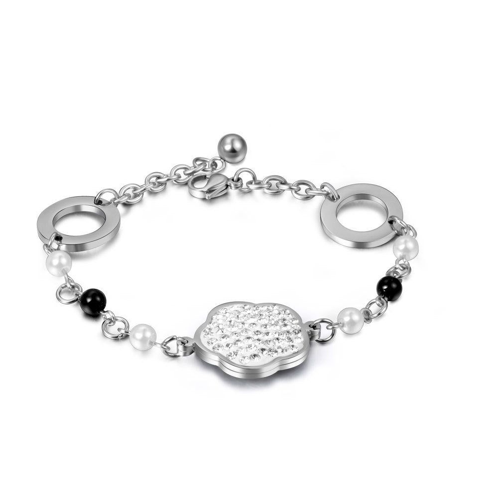 Elegant Titanium Steel Floral Pearl Bracelet - Ideal Gift for Her