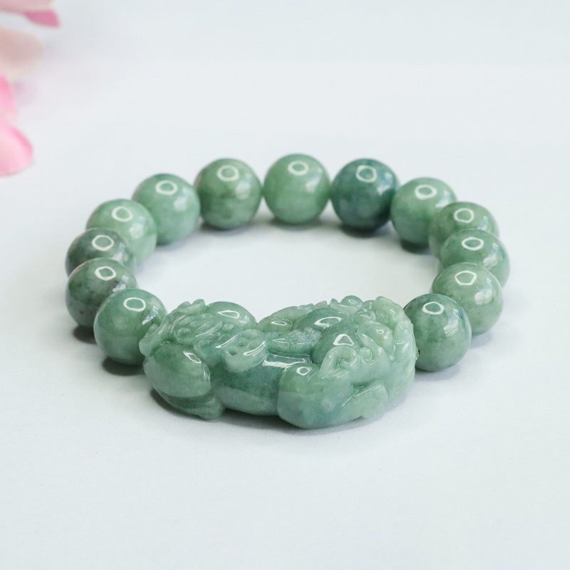 Fortune's Favor Sterling Silver Jade Bracelet with Pixiu Charm