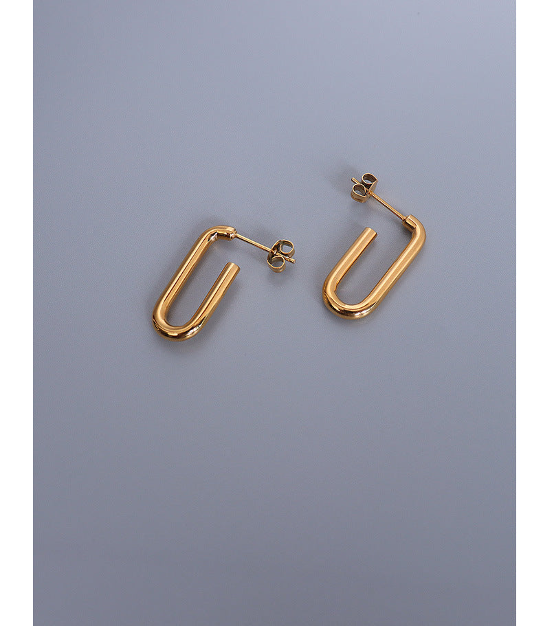 Geometric Gold Plated French Style Earrings with Titanium Finish