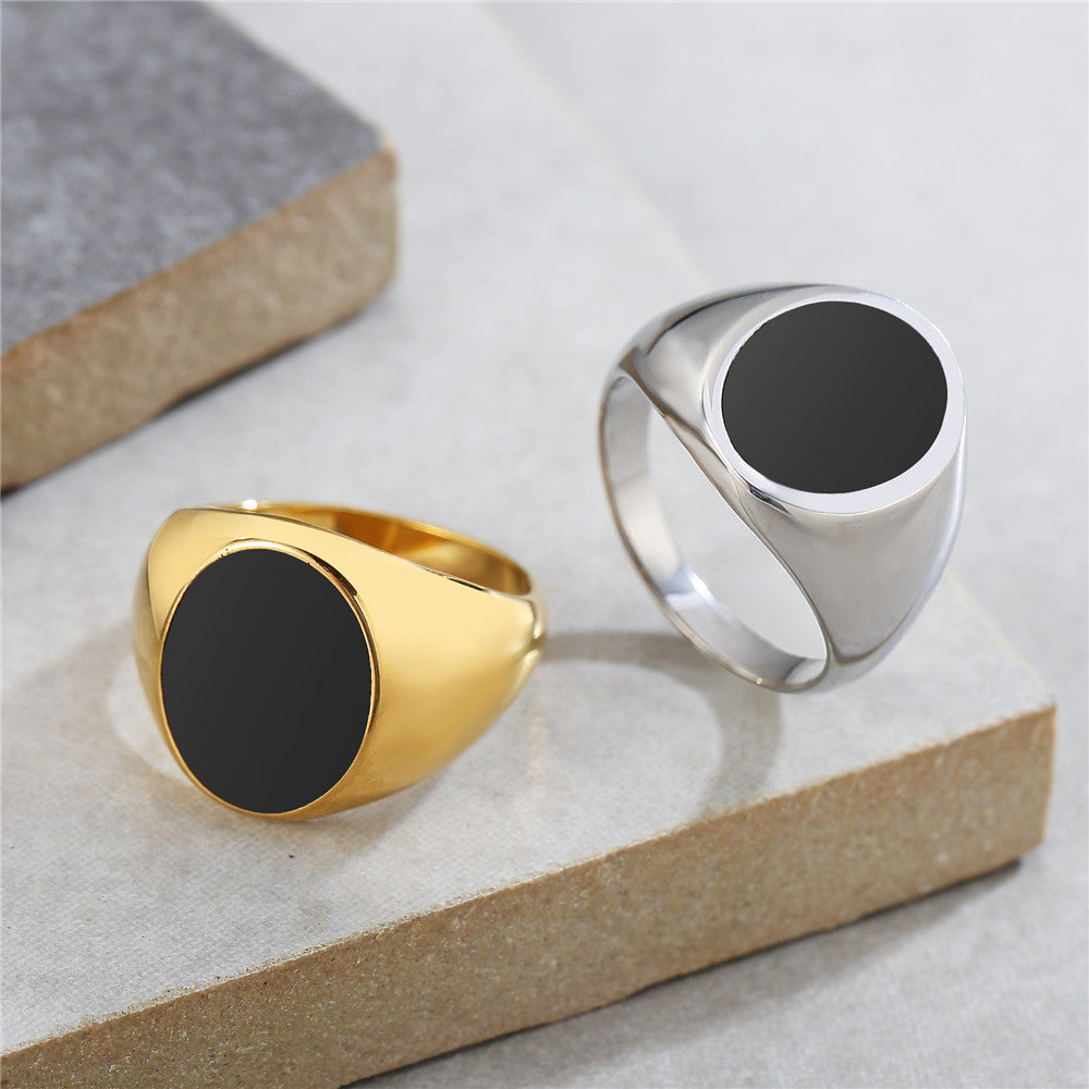 Fashionable Men's Titanium Steel Ring with Oval Drip Glue