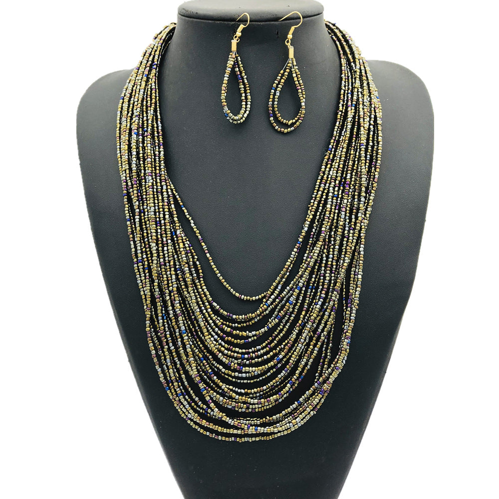 Colorful Multi-layer Beaded Necklace Set with Ethnic Flair