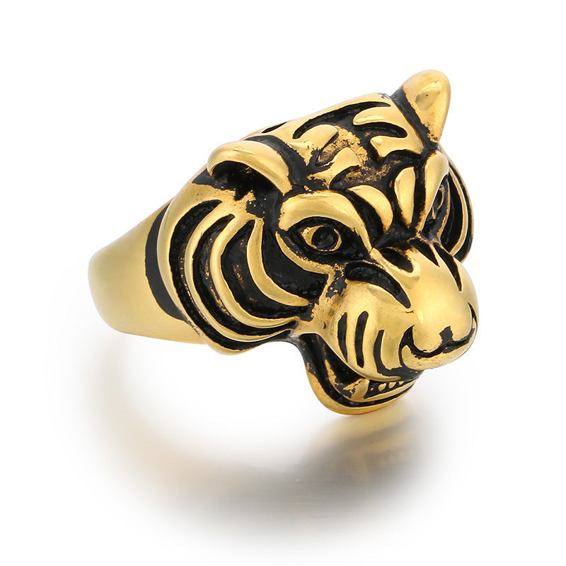 Zodiac Power Men's Ring: Retro Stainless Steel Animal Head Design Featuring Tiger, Wolf, and Sheep