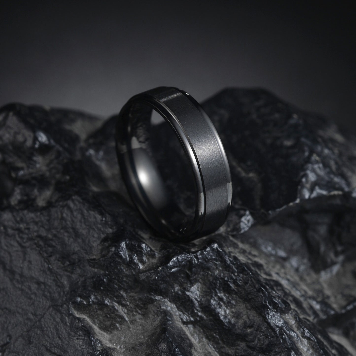 Titanium Steel Matte Ring for Men - 6mm Wide Step Sand Surface Electroplated to Resist Fading