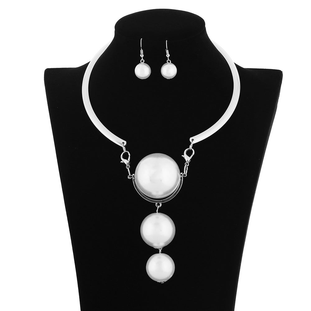 Pearl Embellished Foreign Trade Necklace Set with Cross-border Style