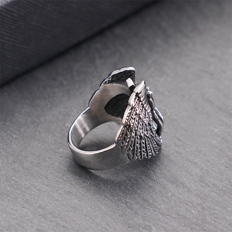 Stylish Titanium Steel Angel Cross Ring for Men - Trendy European and American Design