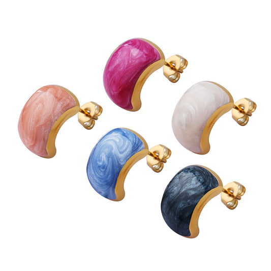 Enamel Drop Earrings with Copper Detailing