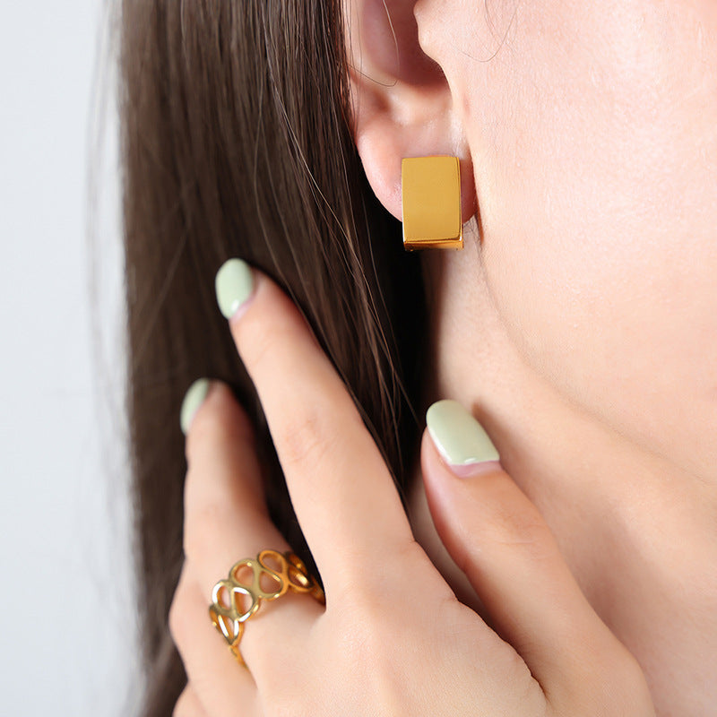 18K Gold Plated Geometric Earrings with European Charm