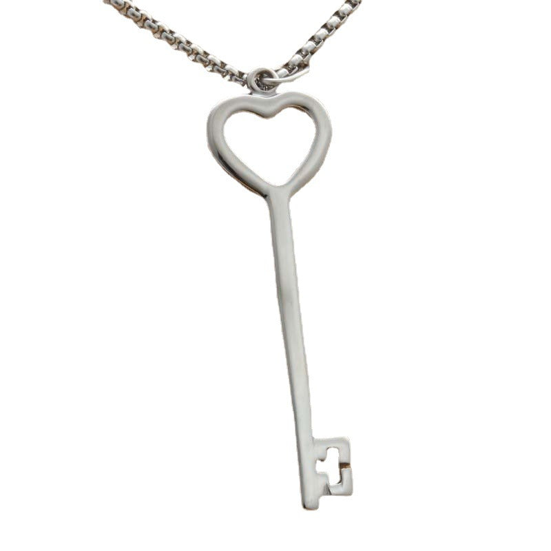 Personalized Titanium Steel Heart Key Pendant Necklace - Retro Punk Style for Men and Women