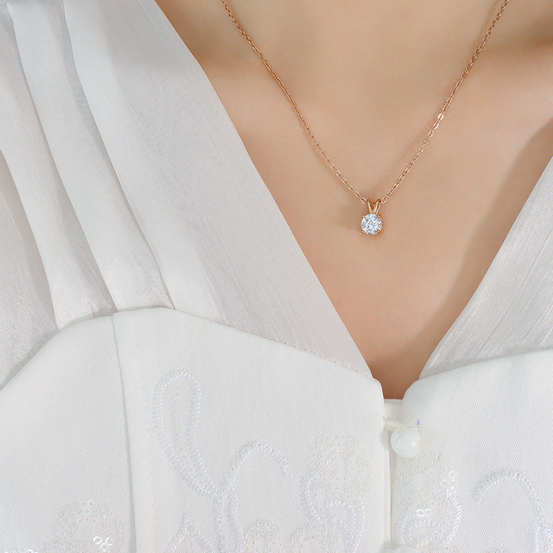 Korean Style Single Diamond Claw Zircon Collarbone Necklace